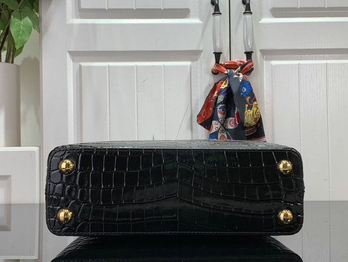 Louis Vuitton Embossed Crocodile Capucines BB Black with Gold N48865