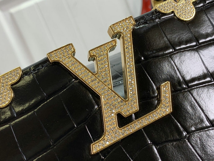 Louis Vuitton Embossed Crocodile Capucines BB Black with Gold N48865