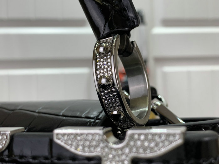 Louis Vuitton Embossed Crocodile Capucines BB Black with Silver N48865