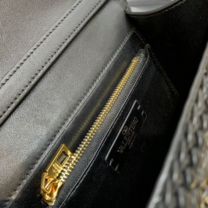 Valentino Small Vsling Handbag In Black Woven Metallic Nappa V0069