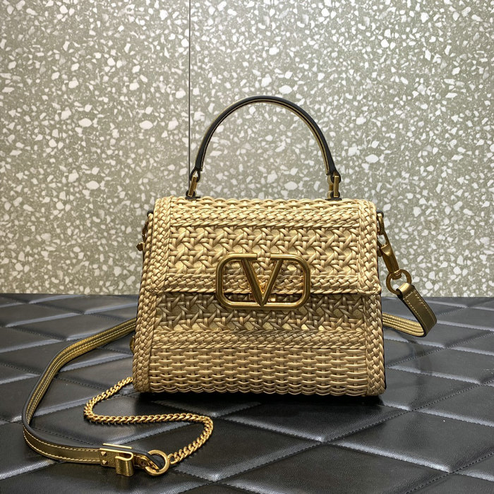 Valentino Small Vsling Handbag In Gold Woven Metallic Nappa V0069