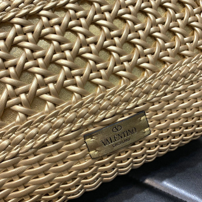 Valentino Small Vsling Handbag In Gold Woven Metallic Nappa V0069