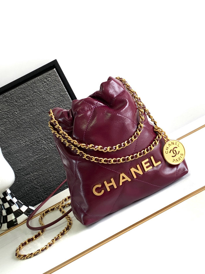 Chanel 22 Mini Handbag Burgundy AS3980