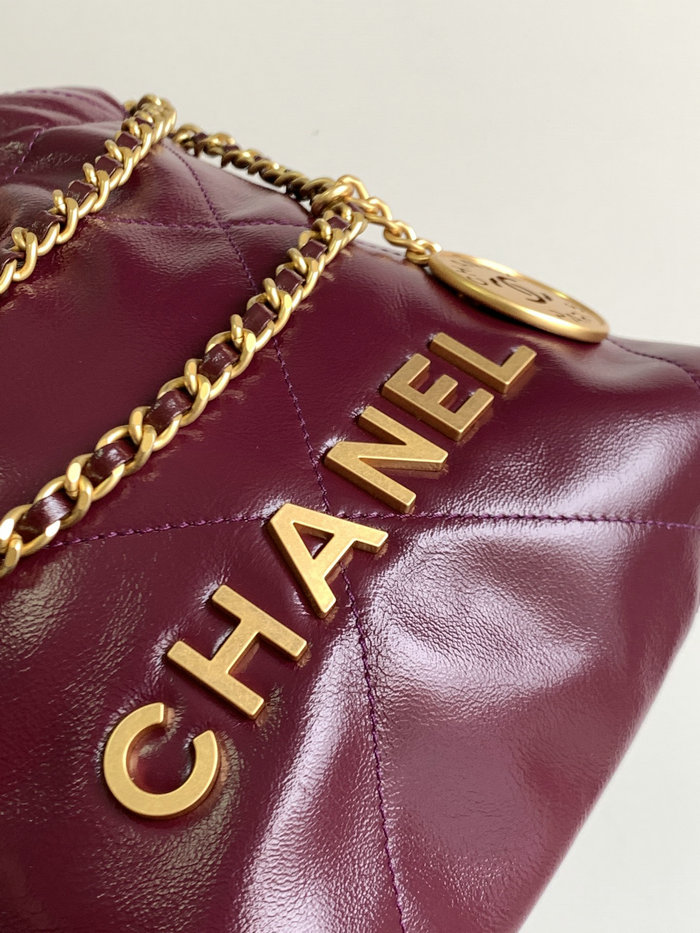 Chanel 22 Mini Handbag Burgundy AS3980