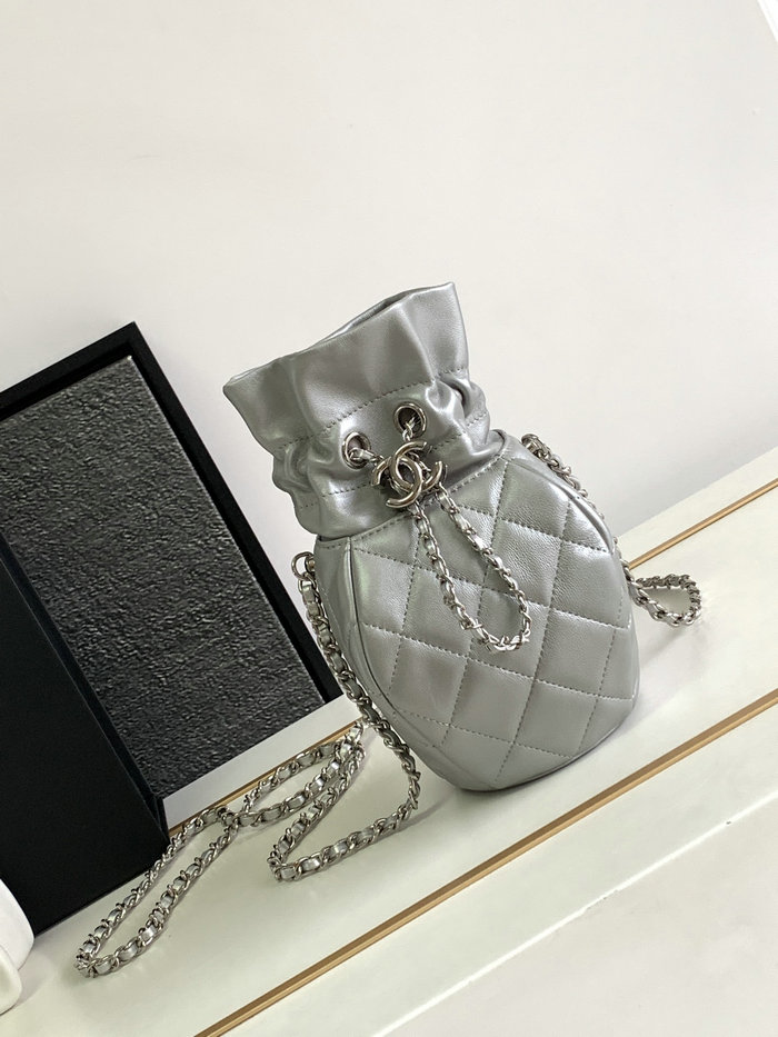 Chanel Lambskin Shoulder Bag Silver AS2323