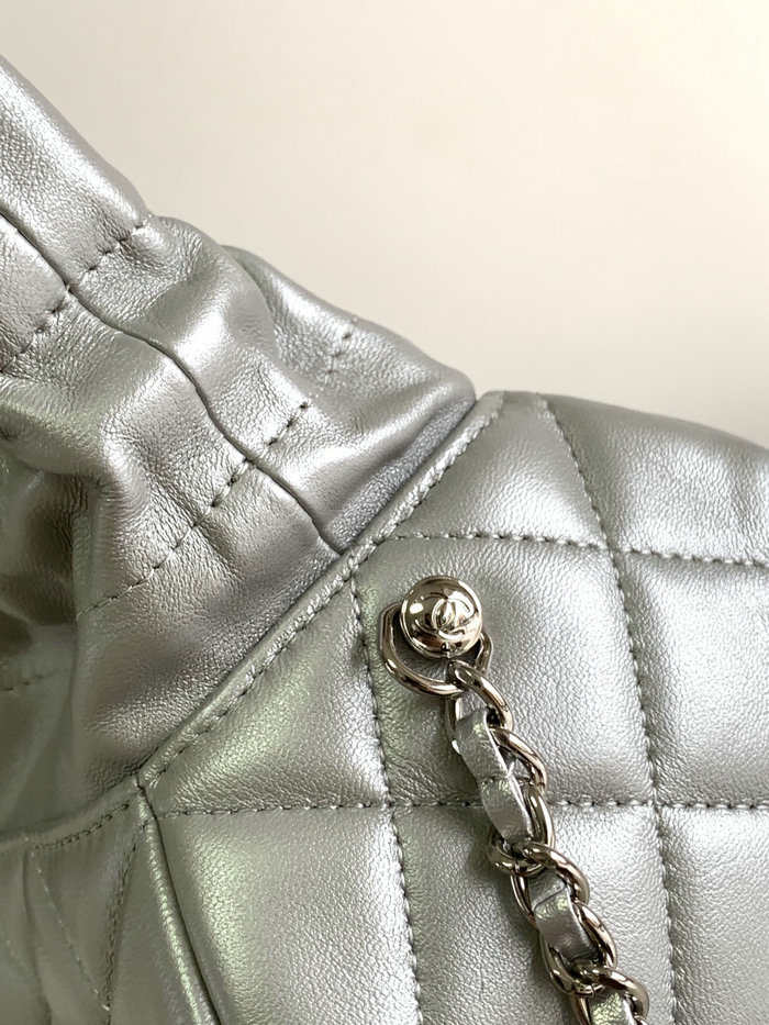 Chanel Lambskin Shoulder Bag Silver AS2323