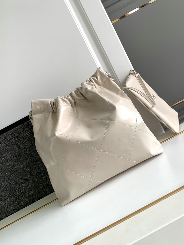 Chanel Shiny Calfskin Handbag Beige AS3261