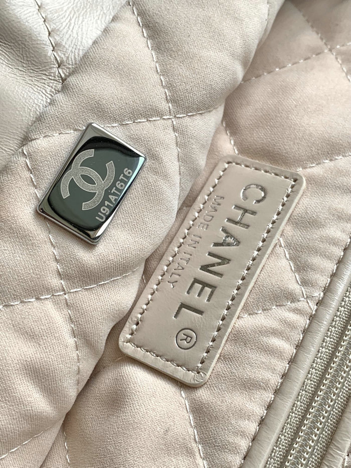 Chanel Shiny Calfskin Handbag Beige AS3261