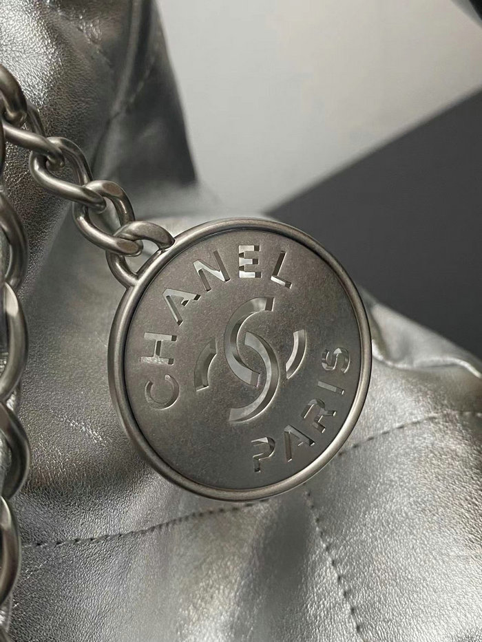 Chanel Shiny Calfskin Handbag Silver AS3261