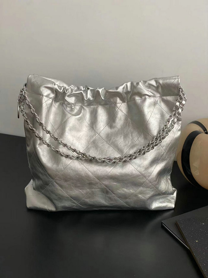 Chanel Shiny Calfskin Small Handbag Silver AS3260
