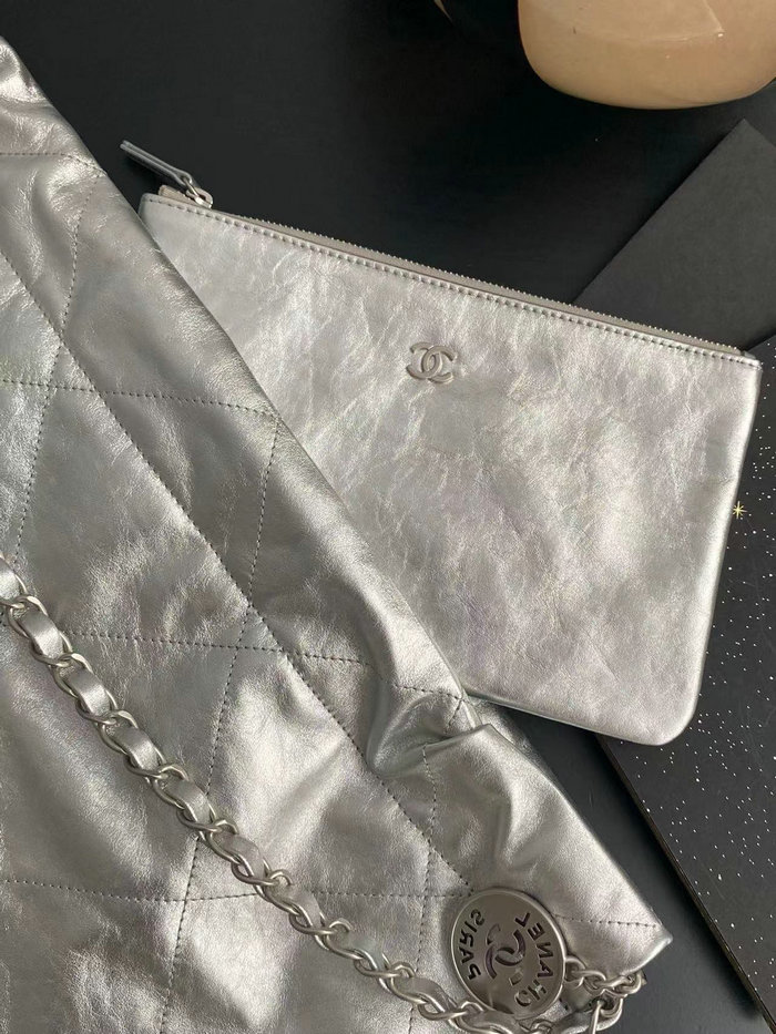 Chanel Shiny Calfskin Small Handbag Silver AS3260