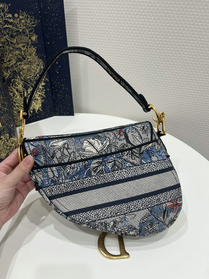 Dior Embroidered Canvas Saddle Bag Blue DB04151