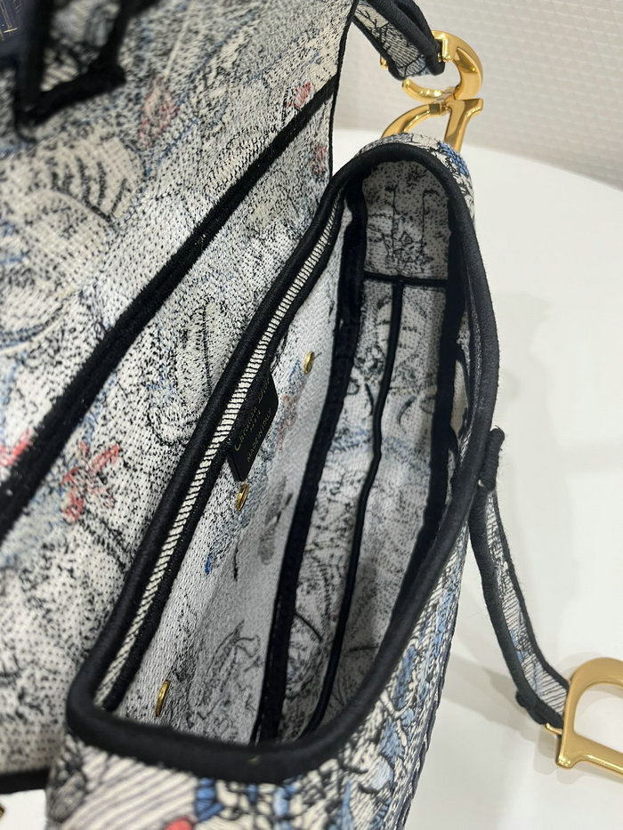 Dior Embroidered Canvas Saddle Bag Blue DB04151