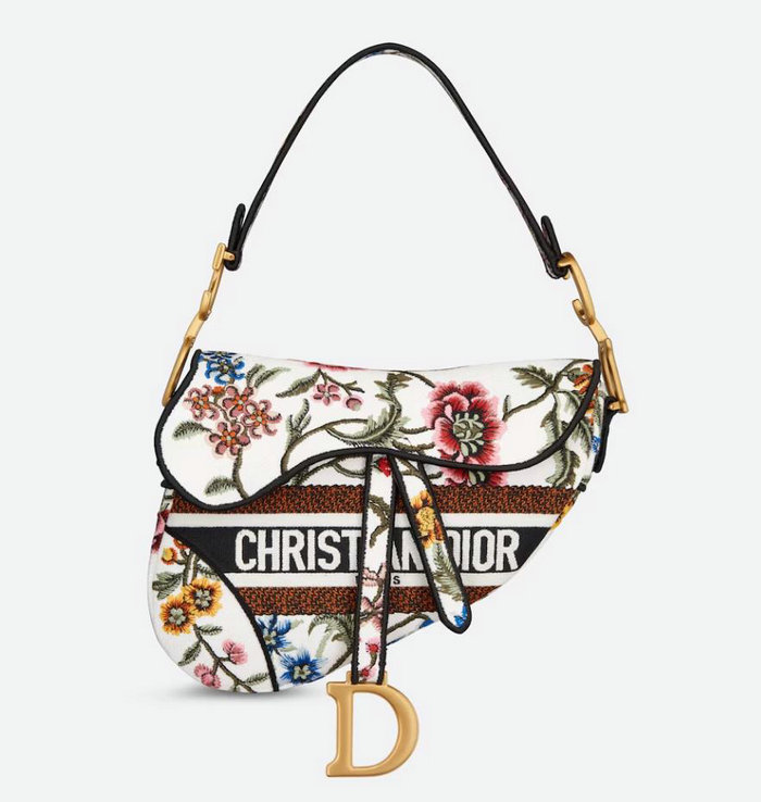 Dior Embroidered Canvas Saddle Bag White DB04151