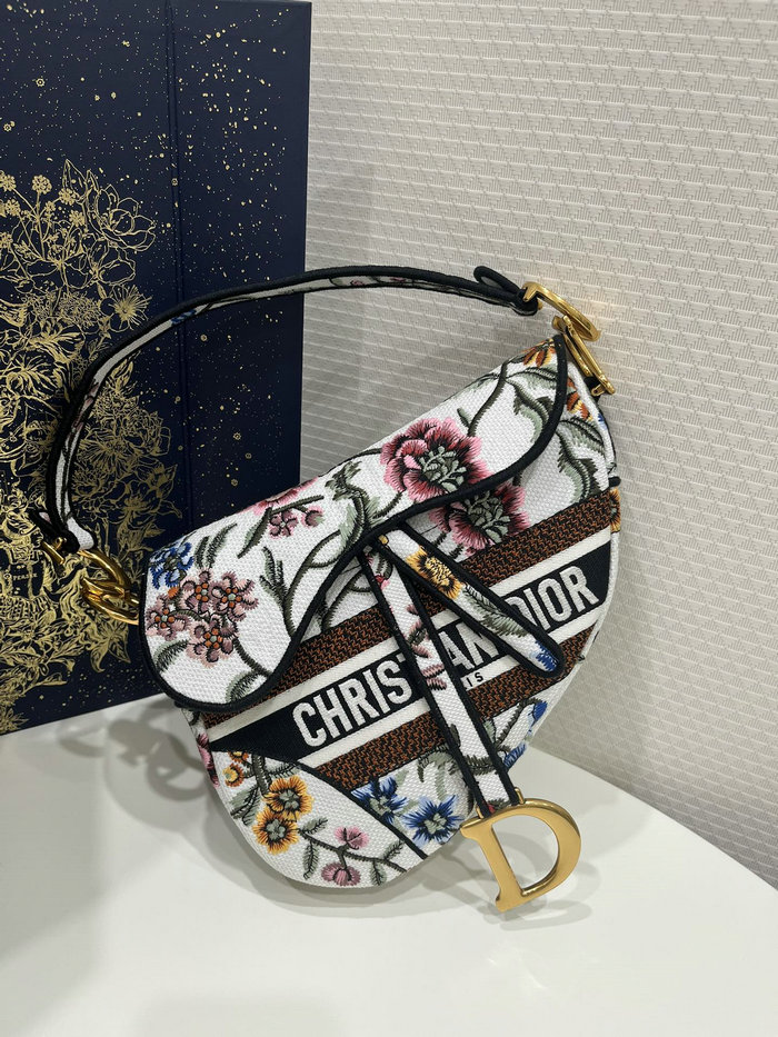 Dior Embroidered Canvas Saddle Bag White DB04151