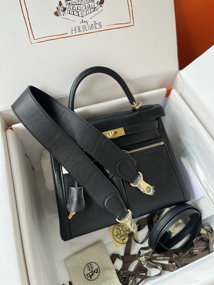 Hermes Swift Leather Kelly Lakis Bag Black KL2832