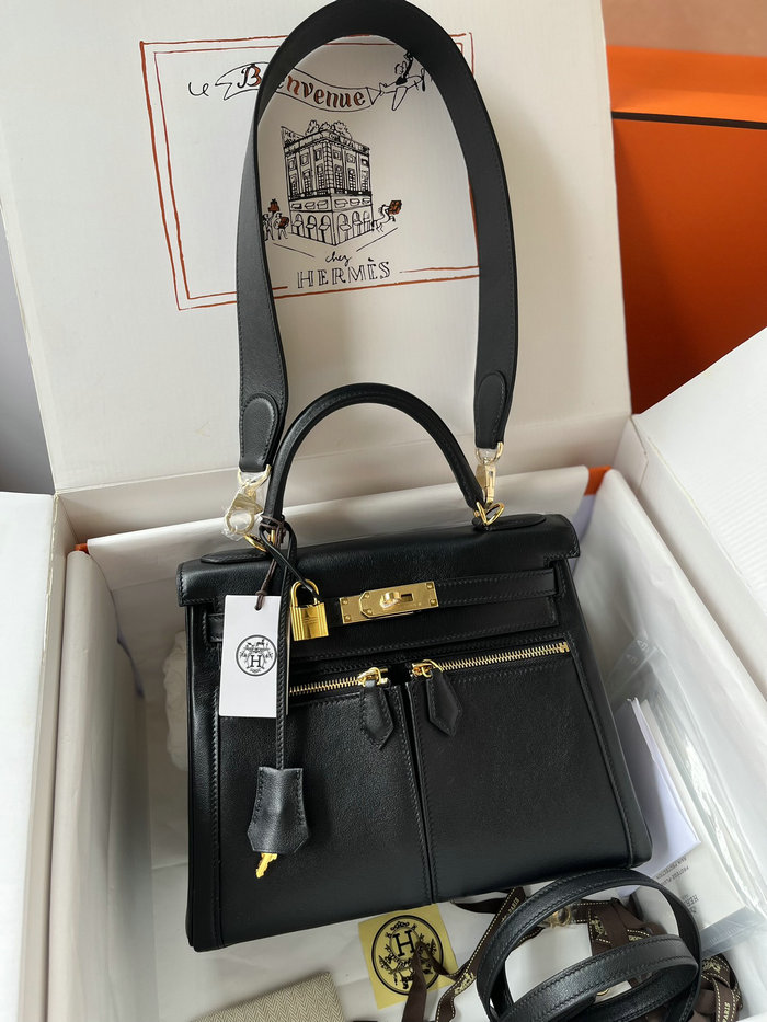 Hermes Swift Leather Kelly Lakis Bag Black KL2832