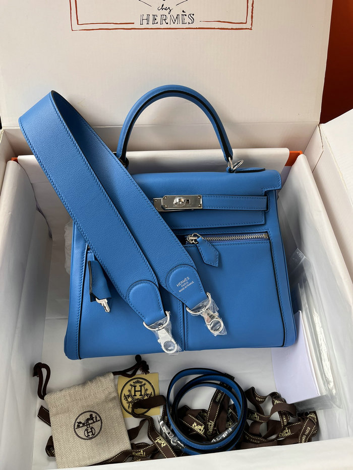 Hermes Swift Leather Kelly Lakis Bag Blue Hydra KL2832