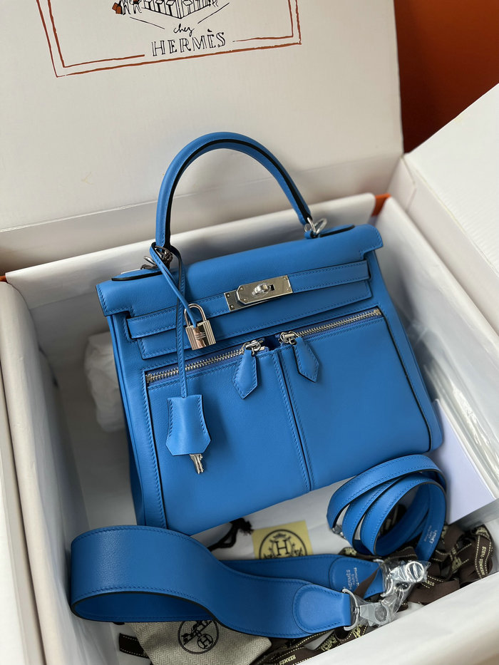 Hermes Swift Leather Kelly Lakis Bag Blue Hydra KL2832