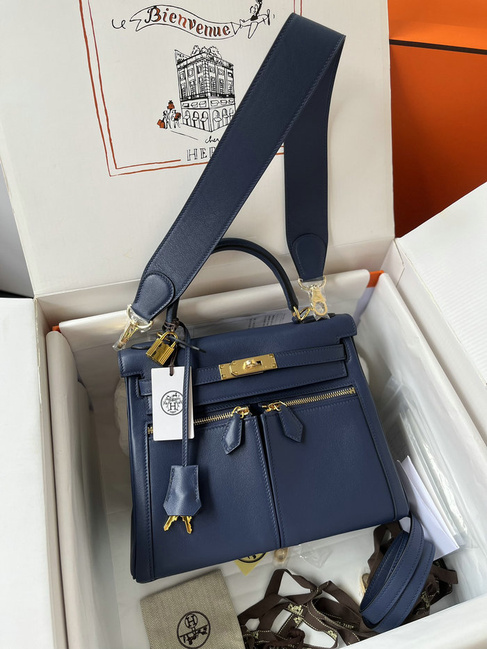 Hermes Swift Leather Kelly Lakis Bag Blue saphir KL2832