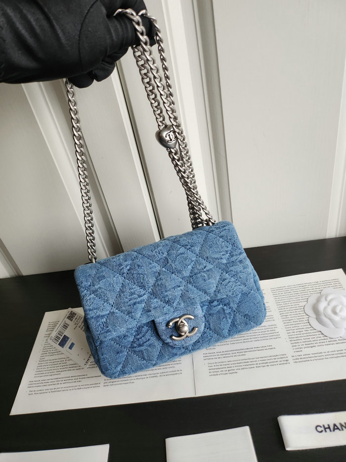 Mini Chanel Denim Flap Shoulder Bag AS3828