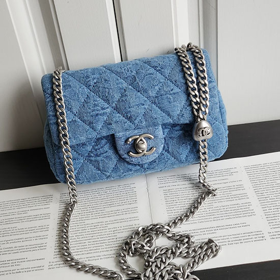 Mini Chanel Denim Flap Shoulder Bag AS3828