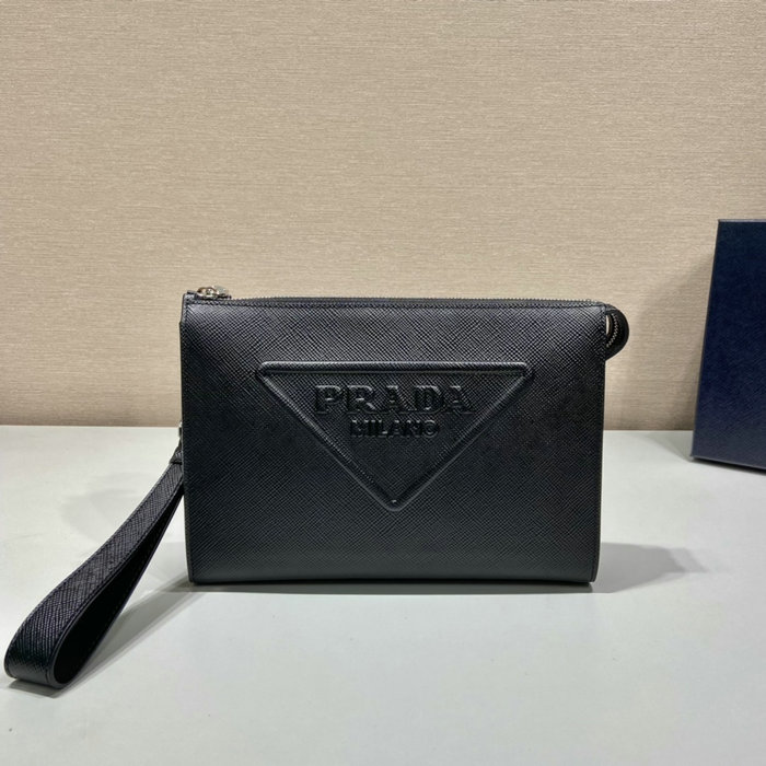 Prada Saffiano leather Clutch Bag Black 2VF039