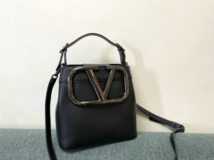 Valentino Calfskin Bucket Bag Black V1122