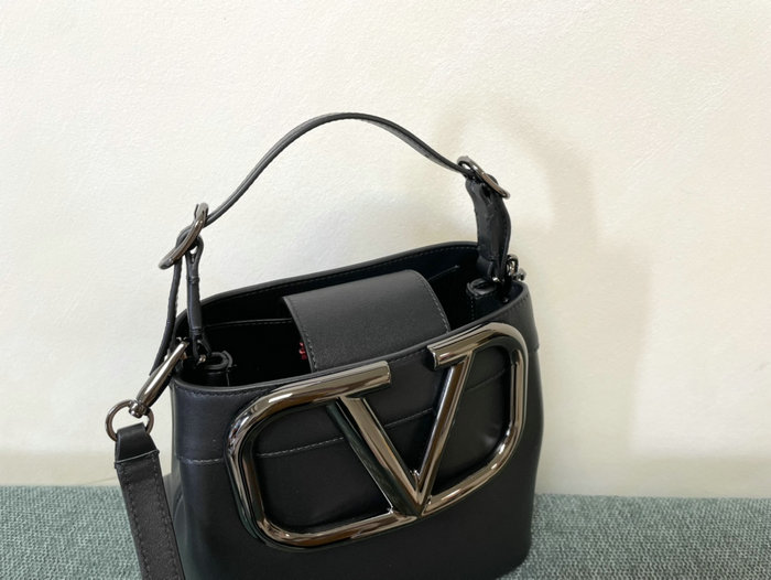 Valentino Calfskin Bucket Bag Black V1122