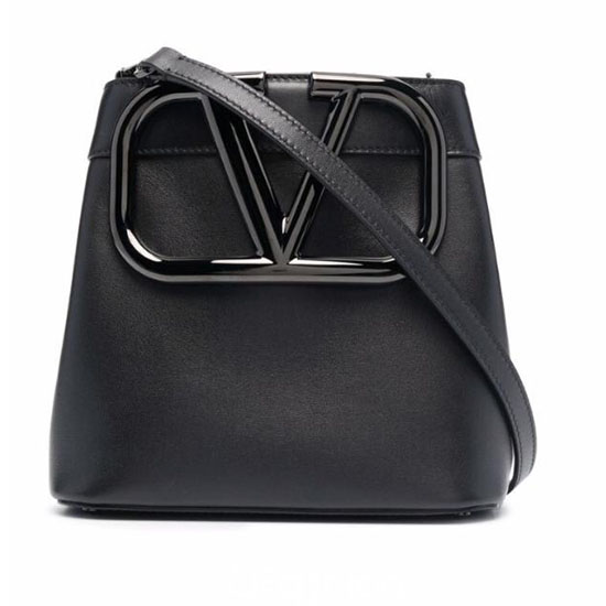 Valentino Calfskin Bucket Bag Black V1122