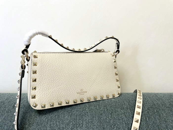 Valentino Garavani Rockstud Leather Shoulder Bag White V5500