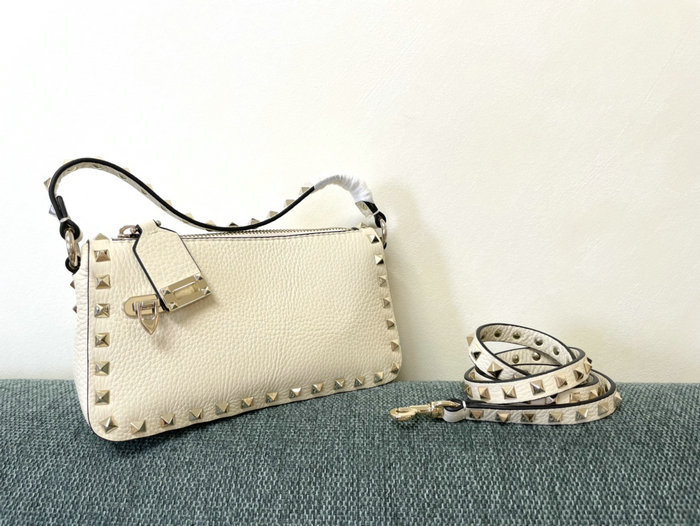 Valentino Garavani Rockstud Leather Shoulder Bag White V5500