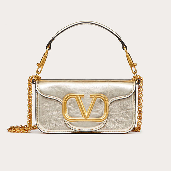 Valentino Loco Small Calfskin Shoulder Bag Gold V1133S