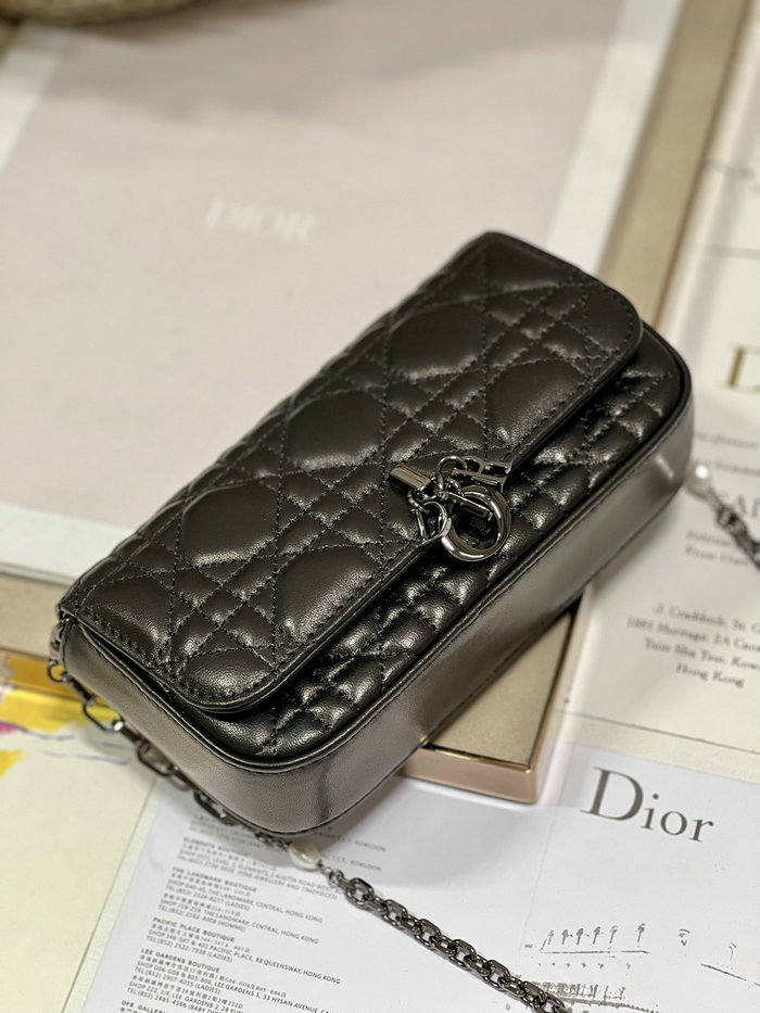 LADY DIOR PHONE POUCH Black with Black hardware D0977