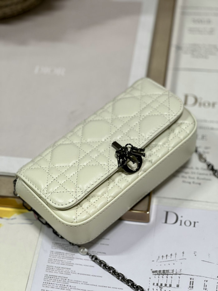 LADY DIOR PHONE POUCH White with Black hardware D0977