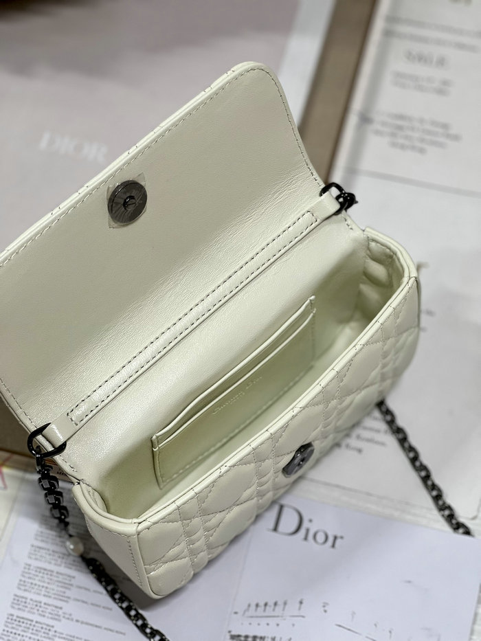 LADY DIOR PHONE POUCH White with Black hardware D0977