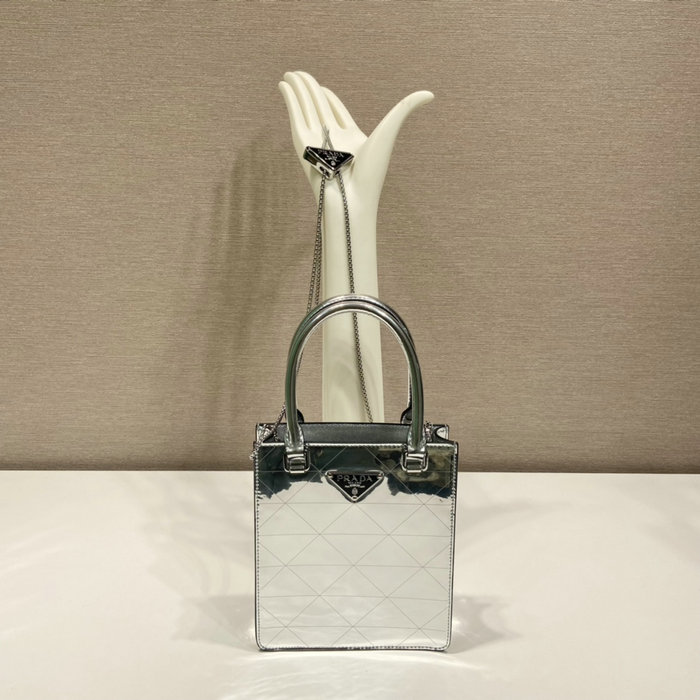 PRADA Mini leather tote bag Silver 1BA331