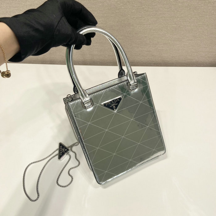 PRADA Mini leather tote bag Silver 1BA331