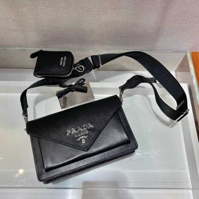 Prada Saffiano leather mini envelope bag Black 1BP020