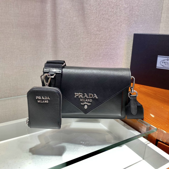 Prada Saffiano leather mini envelope bag Black 1BP020