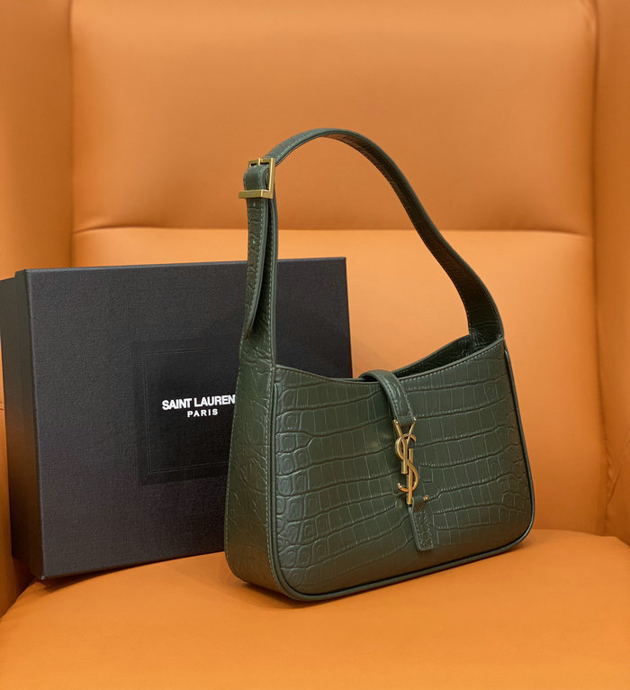 Saint Lauren Embossed Crocodile Hobo Bag Green 657228