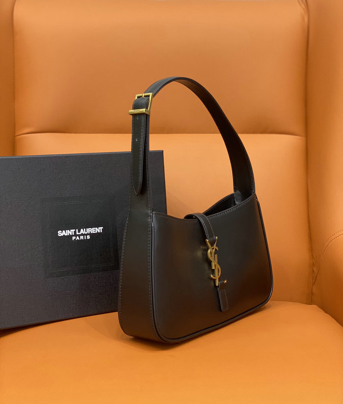 Saint Laurent Monogram Smooth Leahter Hobo Bag Black with Gold 657228