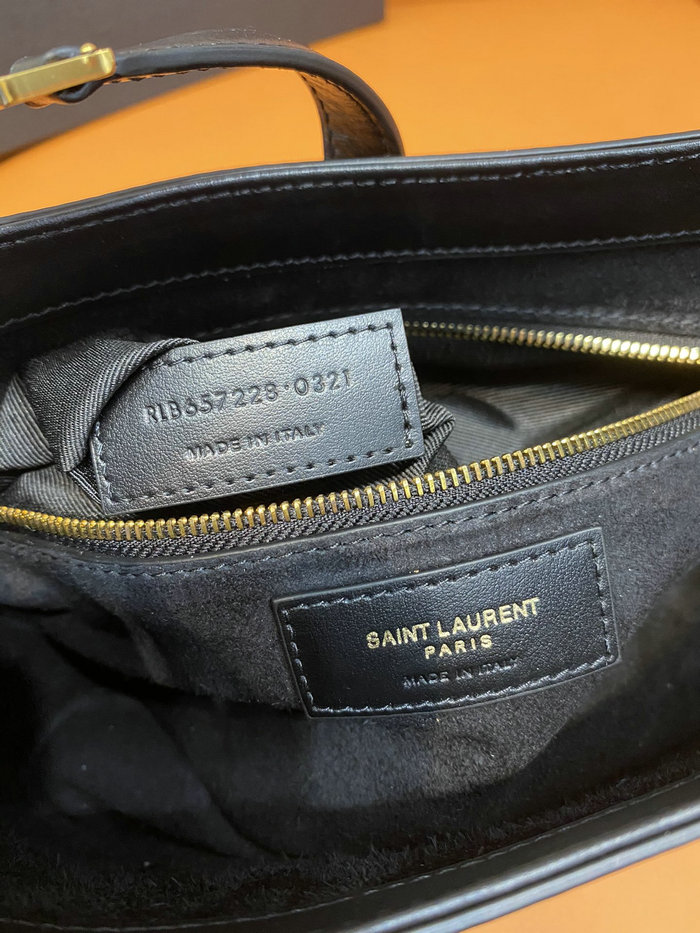 Saint Laurent Monogram Smooth Leahter Hobo Bag Black with Gold 657228