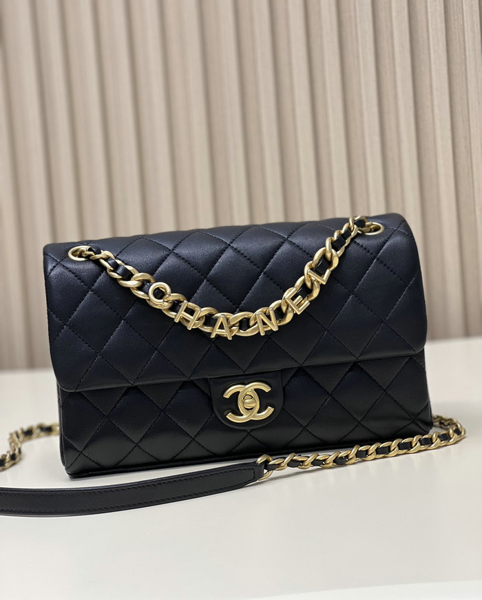 Chanel Lambskin Flap Shoulder Bag Black AS3897