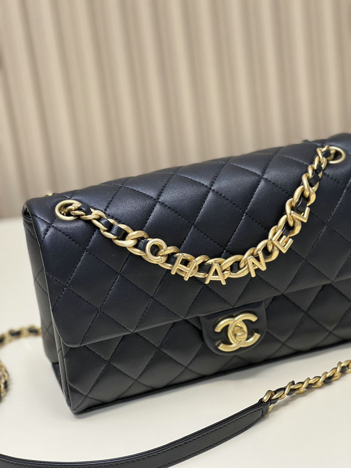 Chanel Lambskin Flap Shoulder Bag Black AS3897