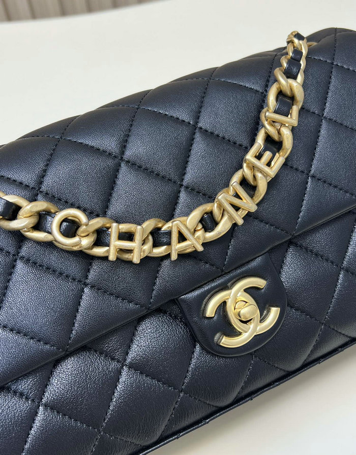 Chanel Lambskin Flap Shoulder Bag Black AS3897