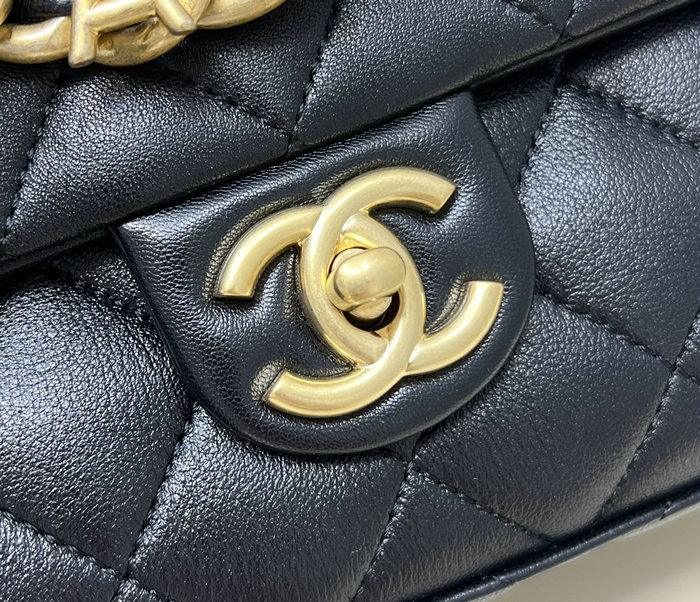 Chanel Lambskin Flap Shoulder Bag Black AS3897