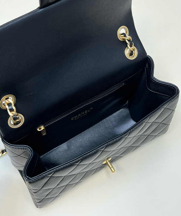 Chanel Lambskin Flap Shoulder Bag Black AS3897