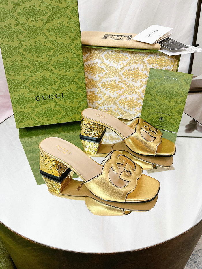 Gucci Cut Leather Interlocking G Sandals Gold SNG051401