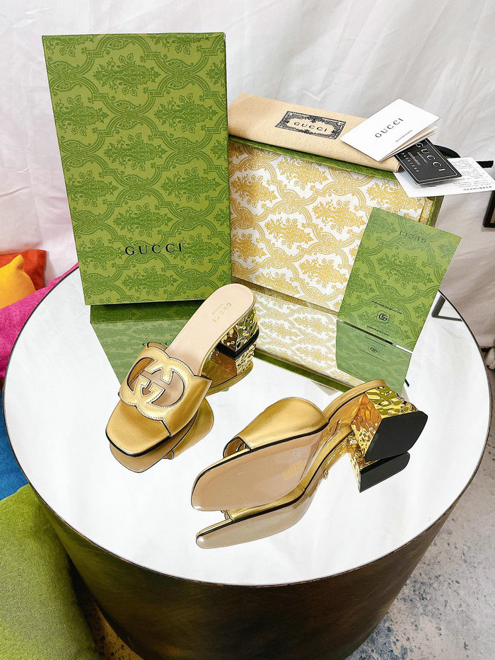 Gucci Cut Leather Interlocking G Sandals Gold SNG051401